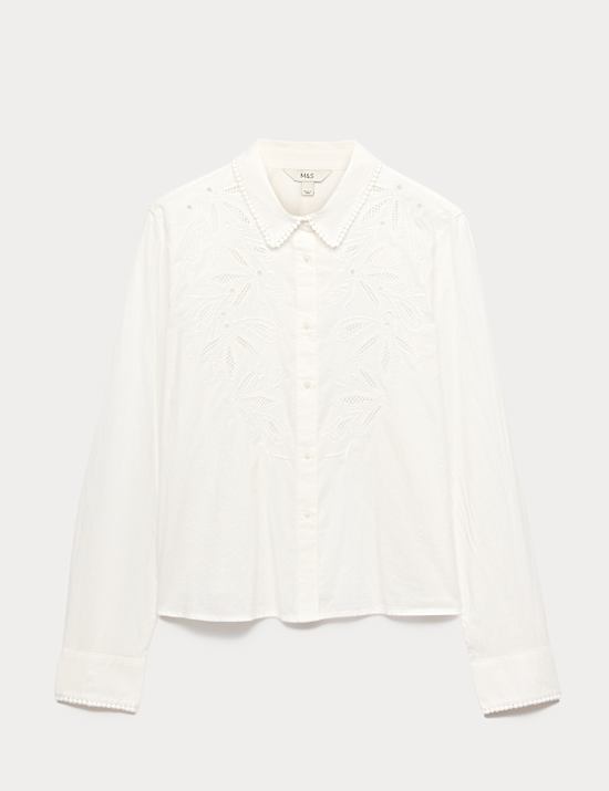 Pure Cotton Embroidered Collared Shirt
