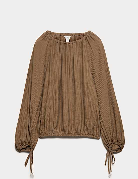 Striped Plisse Tie Detail Blouse