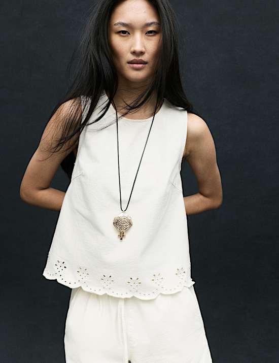 Denim Broderie Detail Top