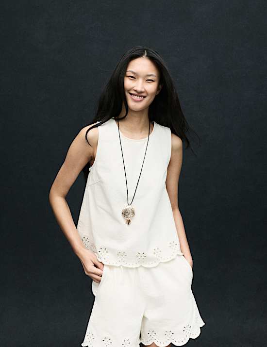 Denim Broderie Detail Top