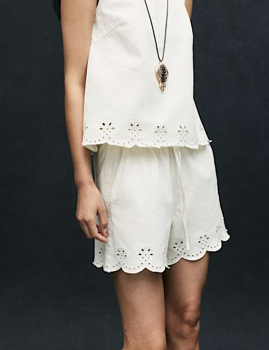 Denim Broderie Detail Top