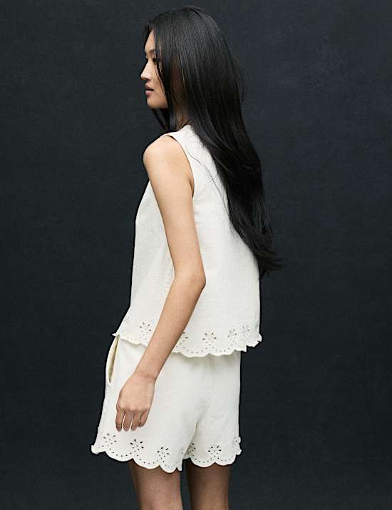 Denim Broderie Detail Top