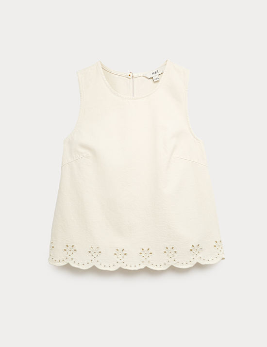 Denim Broderie Detail Top