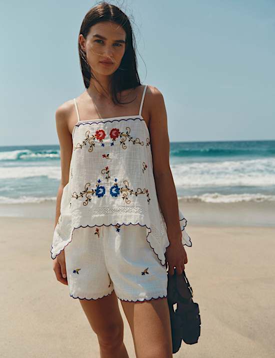 Pure Cotton Boho Embroidered Cami Top