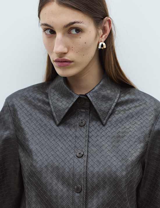 Faux Leather Woven Effect Shirt