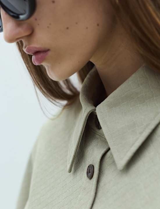 Faux Suede Basket Weave Collared Shirt