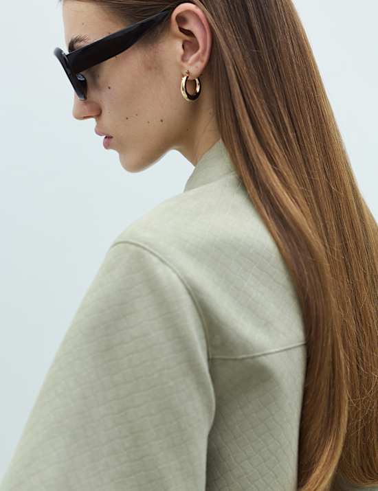 Faux Suede Basket Weave Collared Shirt