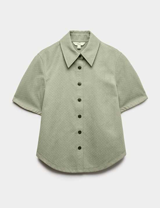 Faux Suede Basket Weave Collared Shirt