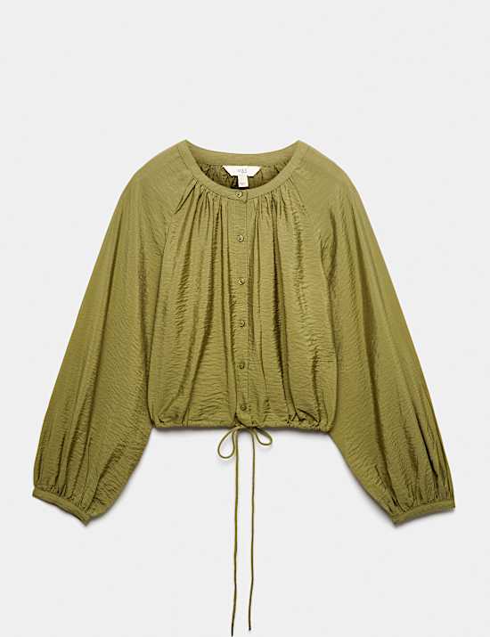 Drawstring Button Through Blouse