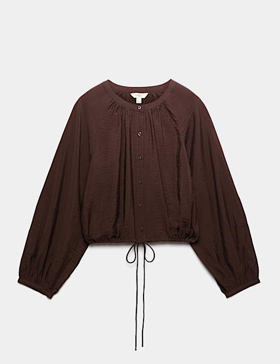 Durchgekn&ouml;pfte Bluse mit Kordelzug
