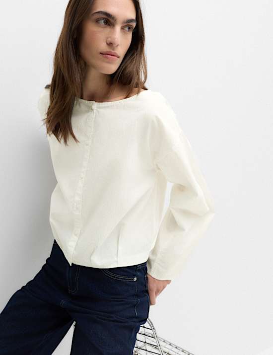Pure Cotton Polka Dot Barrel Sleeve Blouse