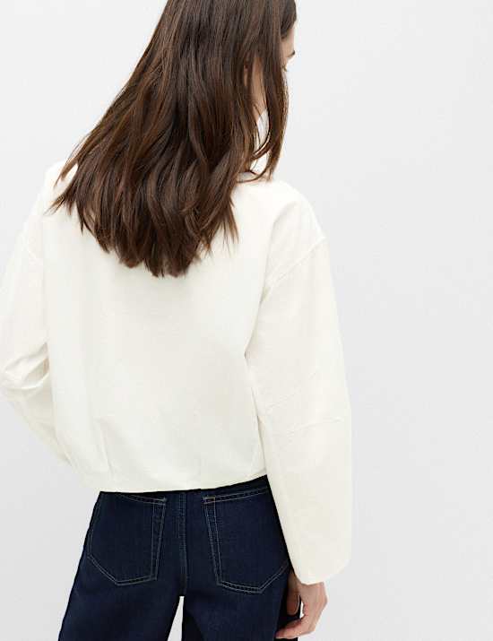 Pure Cotton Polka Dot Barrel Sleeve Blouse