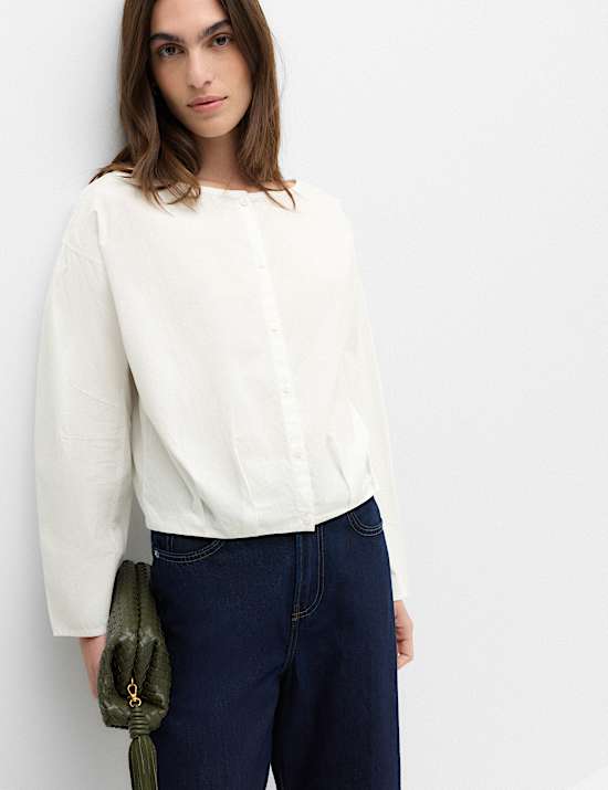 Pure Cotton Polka Dot Barrel Sleeve Blouse