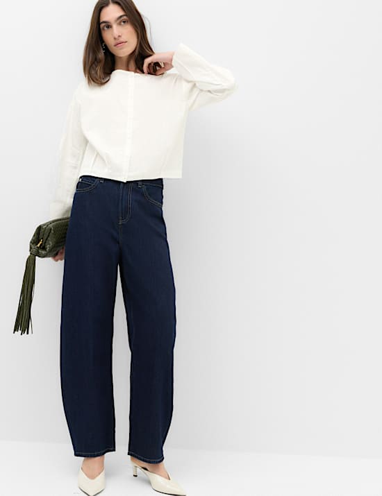 Pure Cotton Polka Dot Barrel Sleeve Blouse