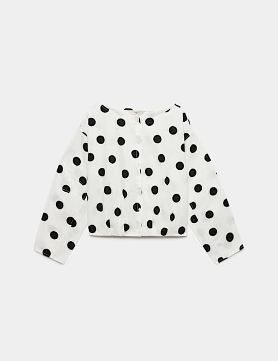 Blouse van zuiver katoen met brede mouwen en stippen