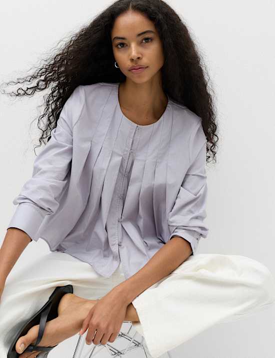 Blouse van puur katoen met plooidetail