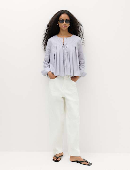 Blouse van puur katoen met plooidetail