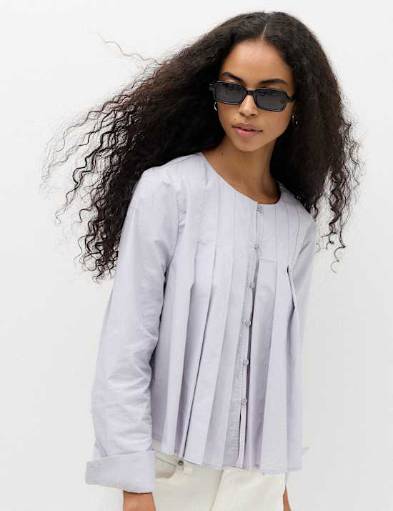 Blouse van puur katoen met plooidetail