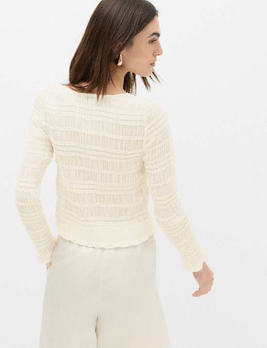 V Neck Ruffle Detail Button Through Blouse