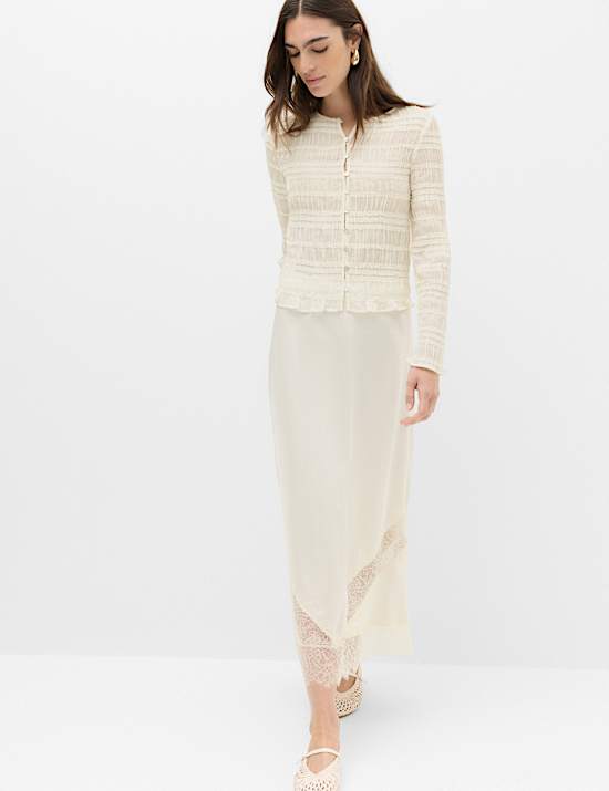V Neck Ruffle Detail Button Through Blouse