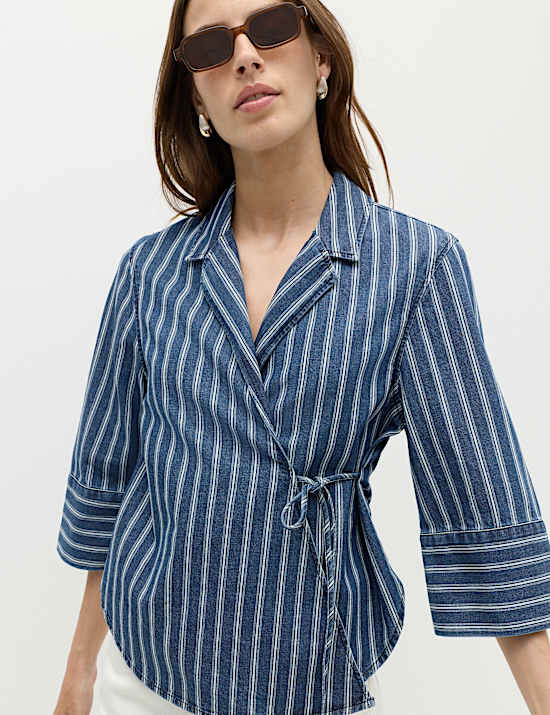 Denim Striped Wrap Shirt