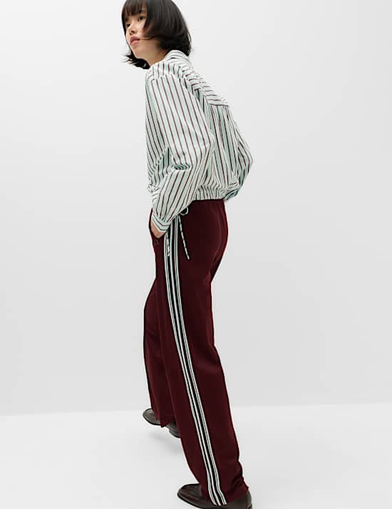 Pure Cotton Striped Collared Cropped Shirt