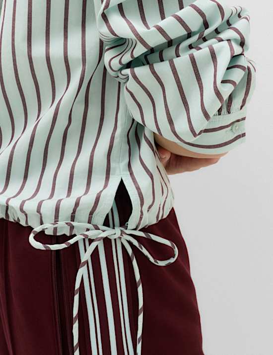 Pure Cotton Striped Collared Cropped Shirt