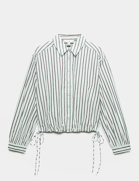 Pure Cotton Striped Collared Cropped Shirt