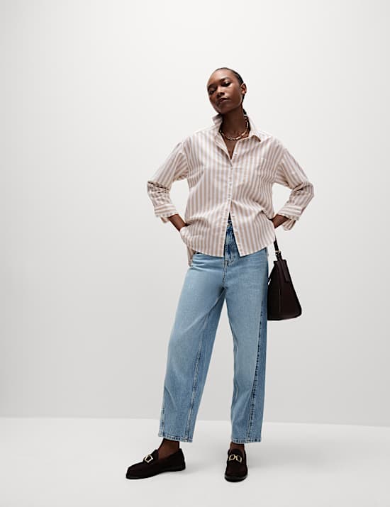 Zuiver katoenen oversized overhemd met streepmotief