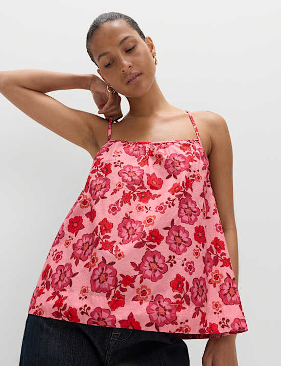 Pure Cotton Floral Tie Back Cami Top