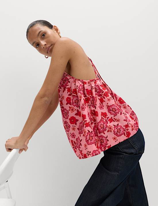 Pure Cotton Floral Tie Back Cami Top