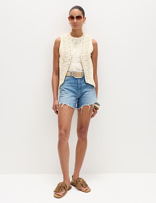 Pure Cotton Studded Embroidered Lace Trim Top