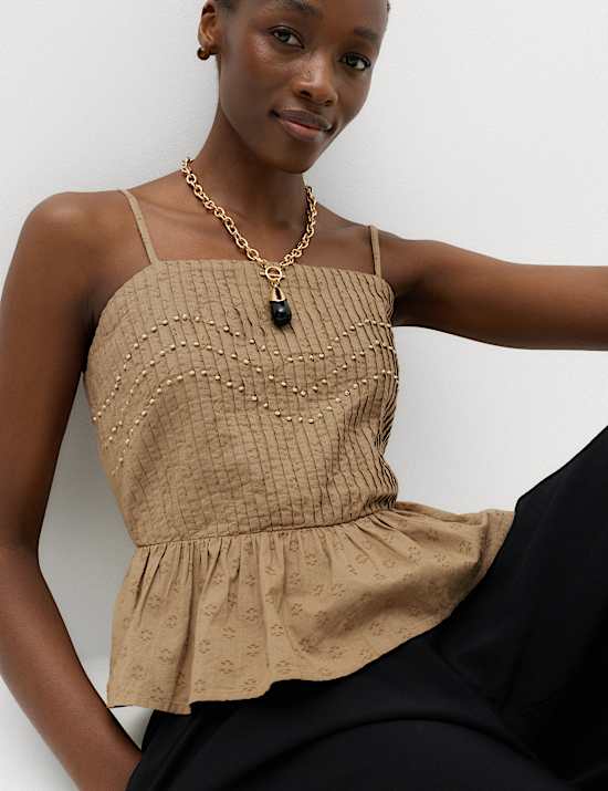 Pure Cotton Embellished Square Neck Cami