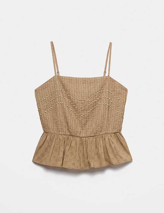 Pure Cotton Embellished Square Neck Cami