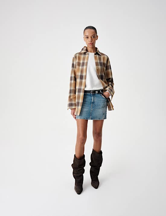 Pure Cotton Flannel Checked Longline Fitted Shirt