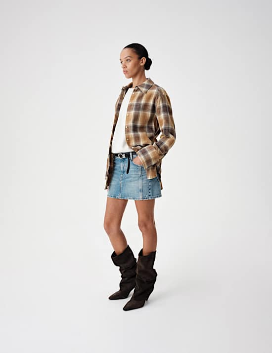 Pure Cotton Flannel Checked Longline Fitted Shirt