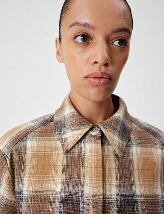 Pure Cotton Flannel Checked Longline Fitted Shirt