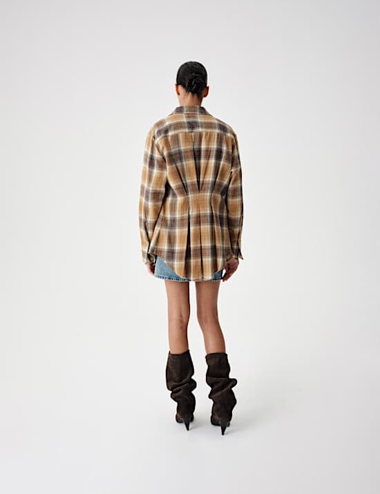 Pure Cotton Flannel Checked Longline Fitted Shirt