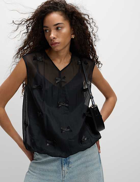 Organza Bow Bubble Hem Top