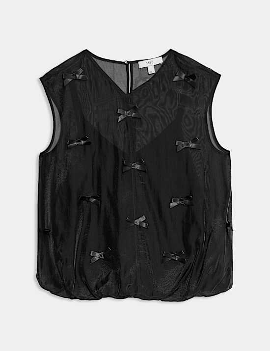 Organza Bow Bubble Hem Top