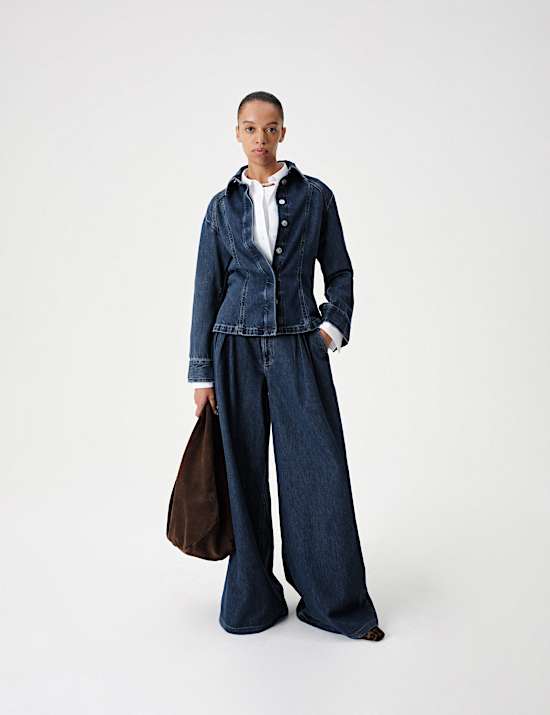 Denim Collared Fitted Panelled Shirt