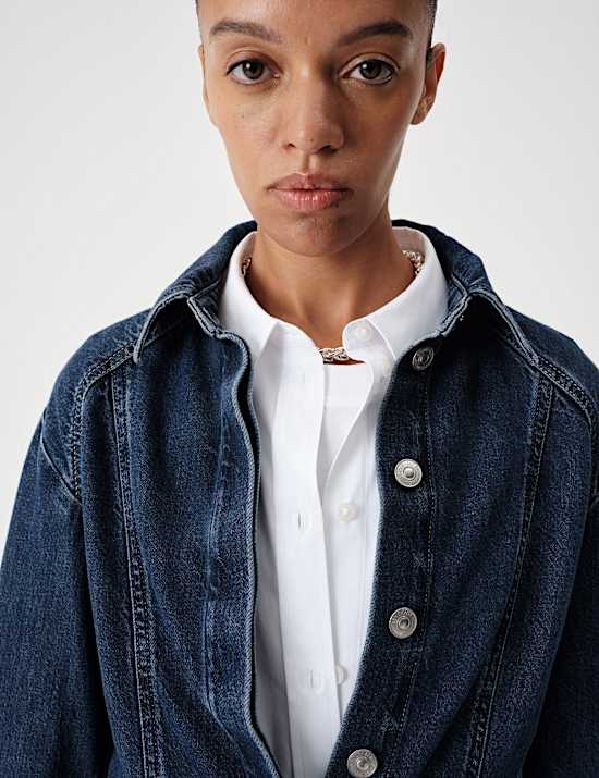 Denim Collared Fitted Panelled Shirt
