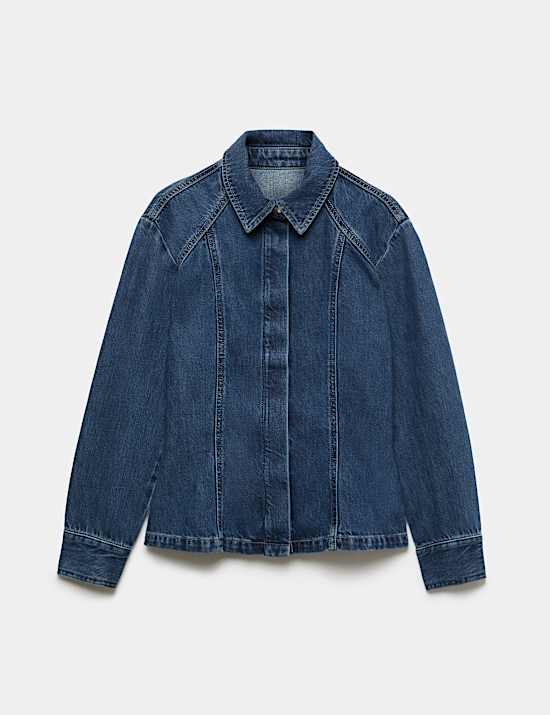 Denim Collared Fitted Panelled Shirt