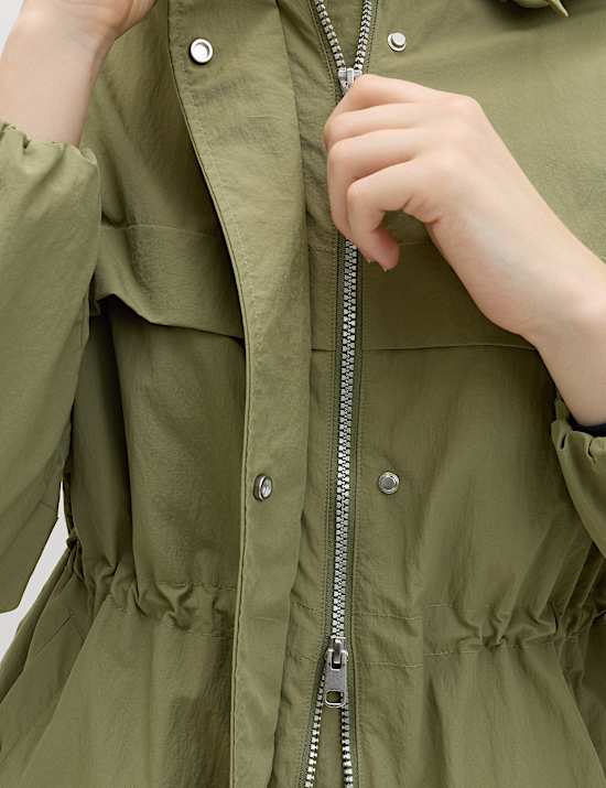 Shower Resistant Lightweight Hooded Longline Utility Parka