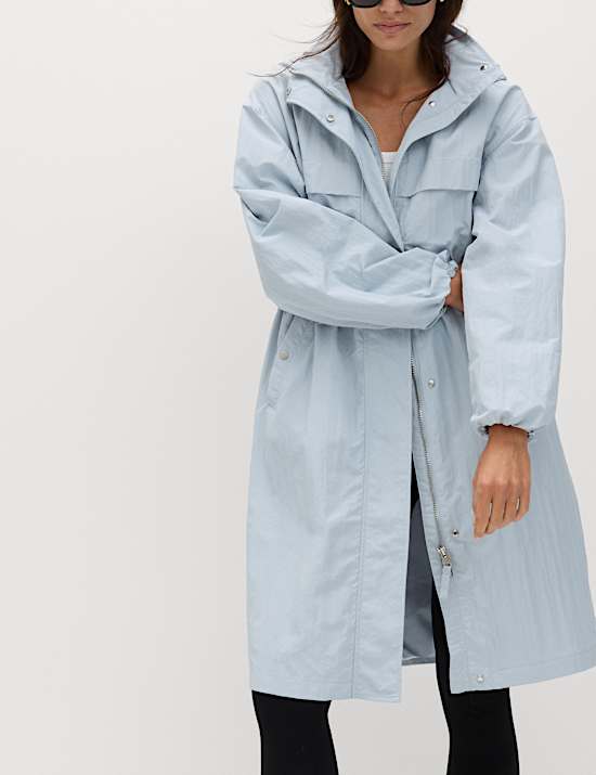 Shower Resistant Lightweight Hooded Longline Utility Parka