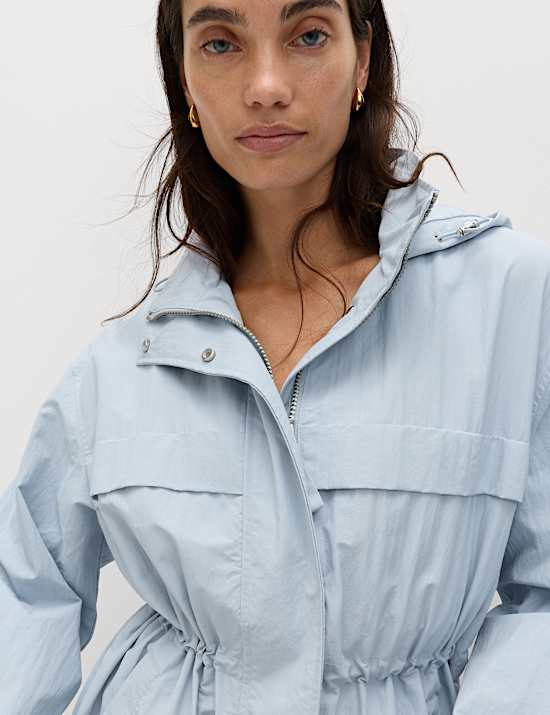 Shower Resistant Lightweight Hooded Longline Utility Parka