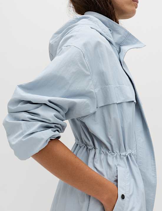 Shower Resistant Lightweight Hooded Longline Utility Parka