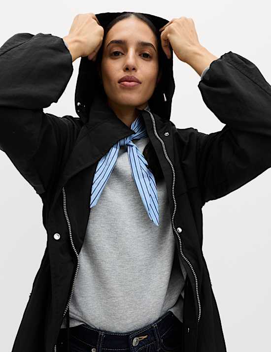 Shower Resistant Lightweight Hooded Longline Utility Parka