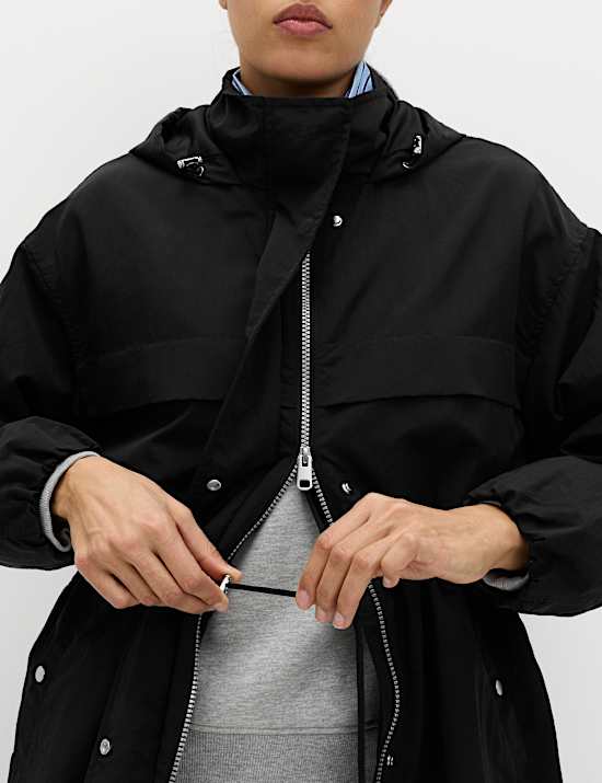 Shower Resistant Lightweight Hooded Longline Utility Parka