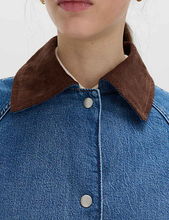 Lyocell Blend Denim Collared Barn Jacket